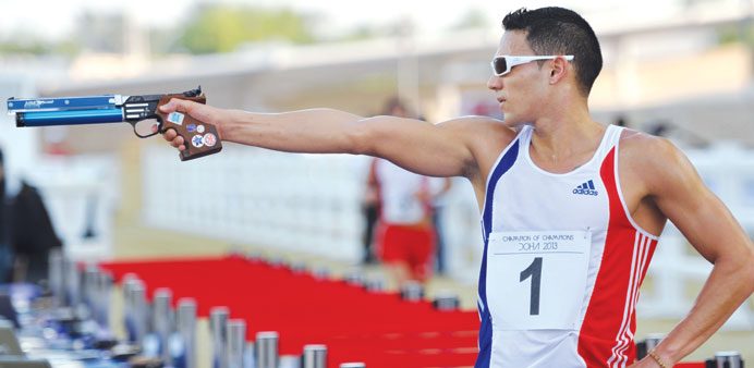 Christopher Patte in action in the shooting competition of the Modern Pentathlon event yesterday. Patte excelled in shooting to win the Champion of Ch