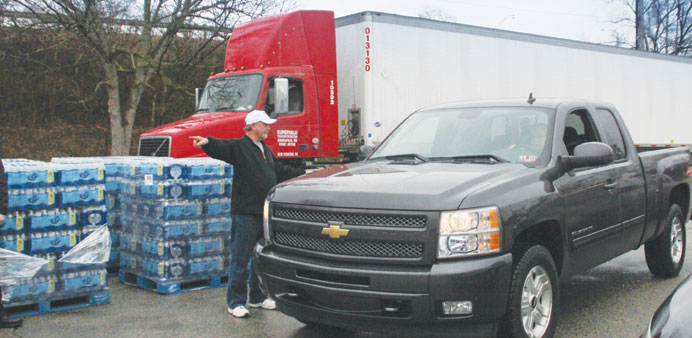 Water for distribution to residents is seen at the South Charleston Community Centre in Charleston, West Virginia.