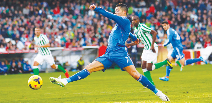Real Madrid Cristiano Ronaldo tries to control a ball during their La Liga match against Real Betis at the Benito Villamarin stadium in Seville yester