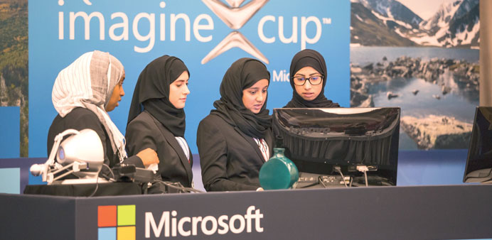 Team Q-Spark during a presentation at the Imagine Cup competitions held in St Petersburg, Russia.