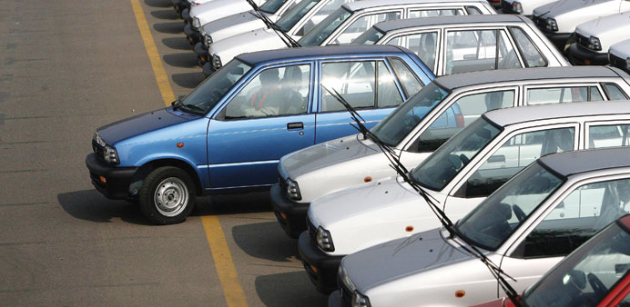 In this photograph taken on December 12, 2008, Maruti 800 cars are parked at the sales and dispatch area at the factory of Maruti Udhyog Limited (MUL)