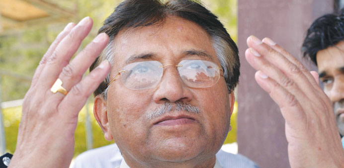 Pakistanu2019s former military ruler Pervez Musharraf prays after arriving at the Karachi International Airport from Dubai yesterday.