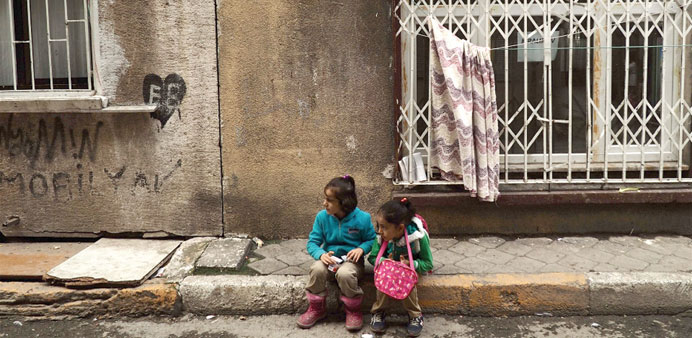 Two Syrian children in Tarlabasi neighbourhood, where poor and marginalised Syrian families live together with mostly Kurdish and Roma people.