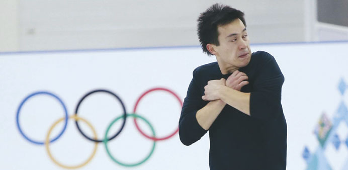 Figure skater Patrick Chan of Canada practises ahead of the Sochi Winter Olympics, yesterday. The Three-time world champion Chan is the favourite to w