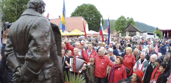 Supporters of Tito attend the commemorative rally in Kumrovec.
