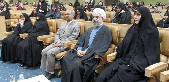 Iranian President Hassan Rohani attends the Womenu2019s Day conference yesterday.