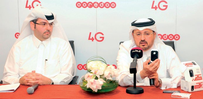Ooredoo officials announcing the launch of the  4G service at a  press conference yesterday.