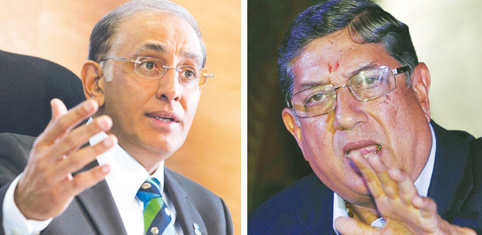 BCCI president N Srinivasan (right), who has temporarily stepped down from his post after the IPL spot-fixing scandal, was against Haroon Lorgat (left