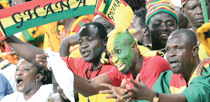 Ghana fans celebrate their teamu2019s victory over Niger at the Nelson Mandela Bay Stadium in Port Elizabeth yesterday.