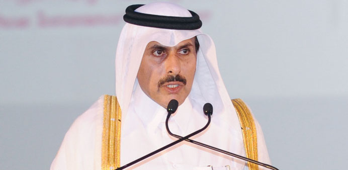 Sheikh Abdullah addressing the Meed conference in Doha yesterday.
