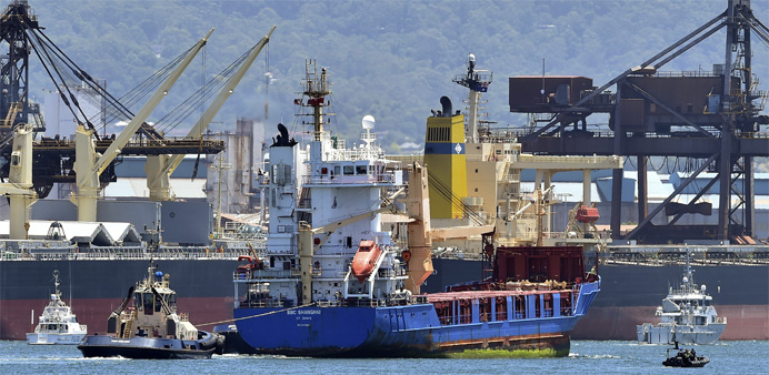 A ship transporting reprocessed nuclear waste arrives at Port Kembla in New South Wales 