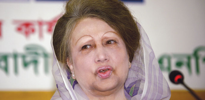 BNP leader Khaleda Zia speaking during a press conference in Dhaka yesterday. 