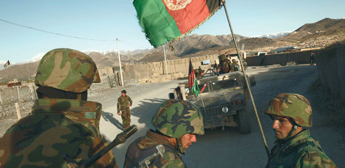 Afghan National Army soldiers getting ready for a patrol in Maidan Shar.