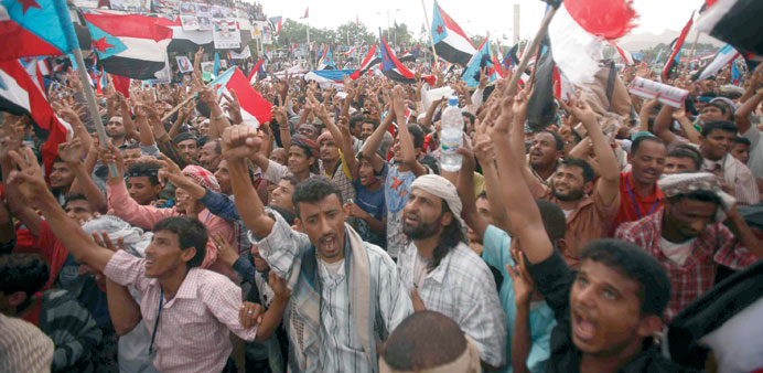 Supporters of Yemenu2019s separatist Southern Movement rally in Aden yesterday.