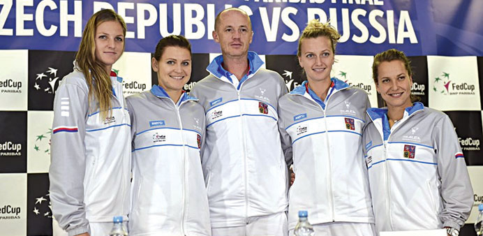 Russia and Czech Republic teams at the Fed Cup pre-draw press conference.
