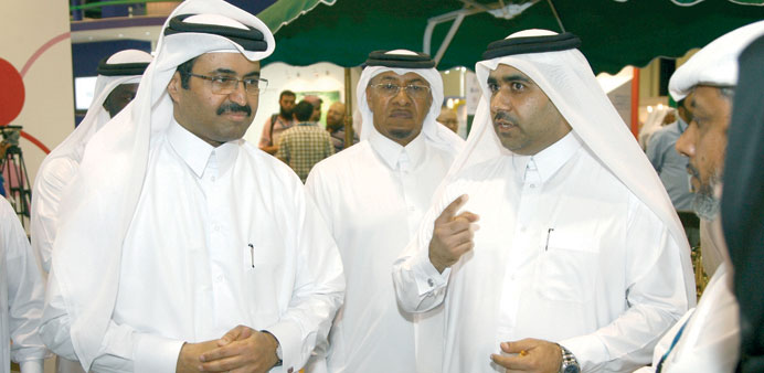 HE the Minister for Energy and Industry, Dr Mohamed bin Saleh al-Sada, being briefed by Kahramaa president Issa bin Hilal al-Kuwari at the Kahramaa pa
