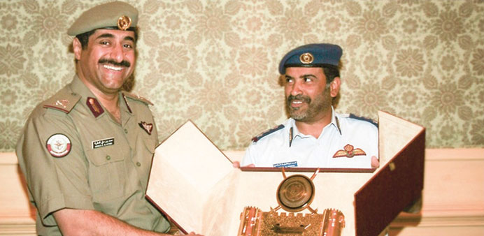 Staff Brigadier (Pilot) al-Mannai, right, receives official support for QMARSEC from HE Maj Gen al-Attiyah. 