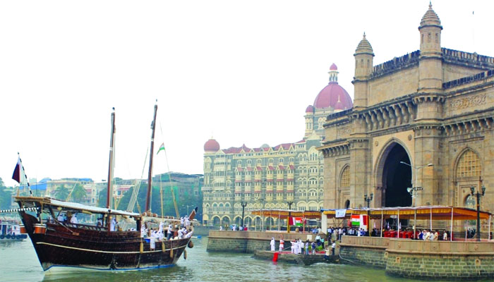 The dhow arriving at the Gateway of India in Mumbai, India.