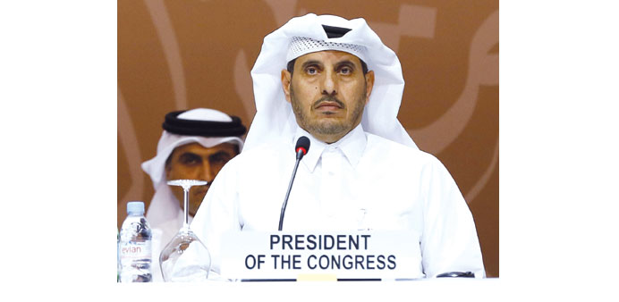 HE Sheikh Abdullah bin Nasser bin Khalifa al-Thani at the closing ceremony of the Congress yesterday.