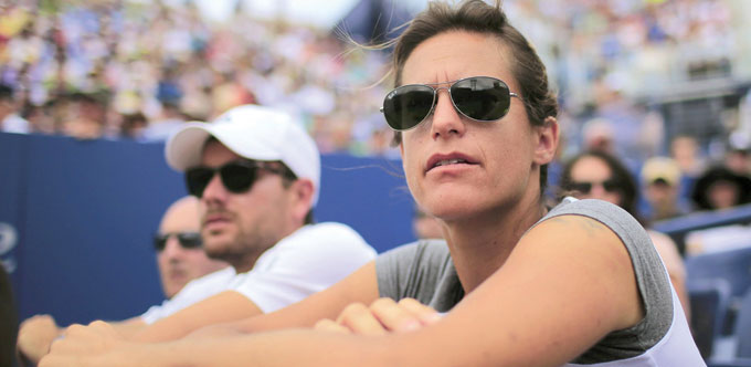 Andy Murrays coach Amelie Mauresmo watches him play against Andrey Kuznetsov of Russia at the US Open on Saturday.