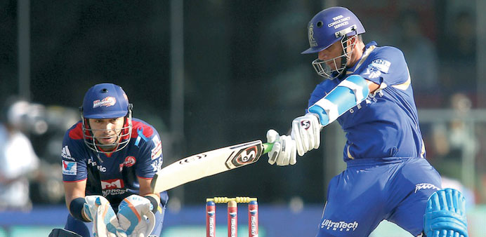 Dravid plays a cut on way to his half-century for Rajasthan