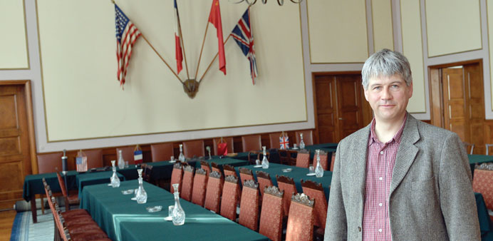 * Joerg Morru00e9, director of the German-Russian Museum, in the room where German officers signed the capitulaton in 1945.