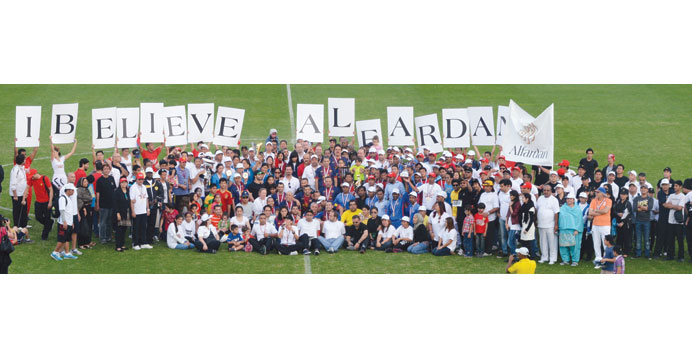 A group picture of Alfardan company staff who took part in the sport activities yesterday.