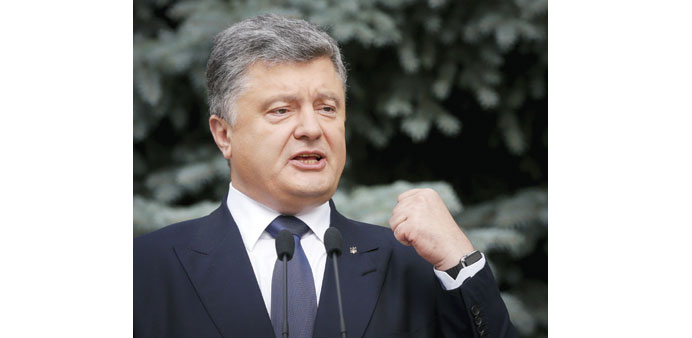 President Poroshenko proposes his project of changes in the constitution in Kiev yesterday.