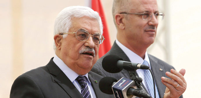 Abbas speaks in Ramallah yesterday.