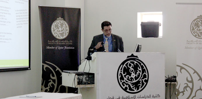 * Professor Ashraf M Salama speaks at a seminar in Doha.