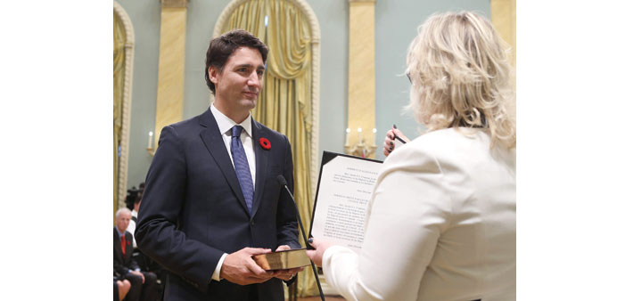 Justin Trudeau is sworn-in as Canadau2019s 23rd prime minister during a ceremony at Rideau Hall in Ottawa yesterday.