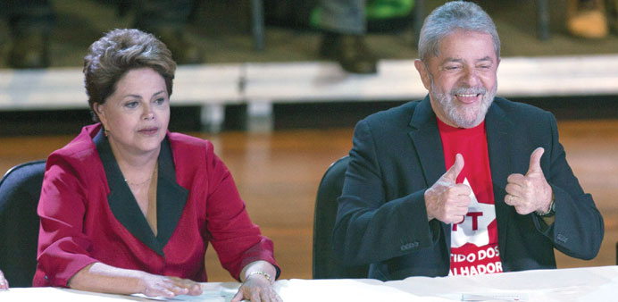 Brazilian President Dilma Rousseff and former president Luiz Inacio Lula da Silva attend the national convention of the Workeru2019s Party in Sao Paulo on