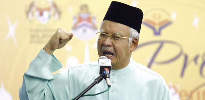 Malaysiau2019s Prime Minister Najib Razak speaks at an event as part of the Federal Territory Ministryu2019s Nur Ramadan programme in Kuala Lumpur.