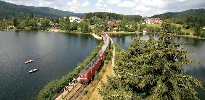 RIDE WITH A VIEW: Regional train crossing the Schluchsee near the Black Forest.