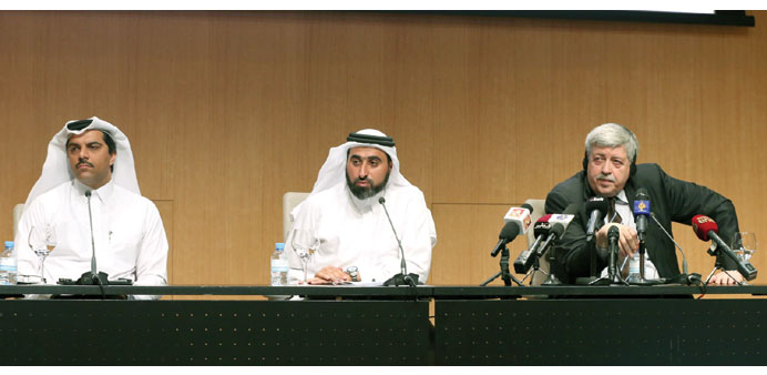 Dr al-Khanji, Telefat and Vlassis speak yesterday about the Doha Youth Forum on Crime Prevention and Criminal Justice. PICTURE: Jayan Orma