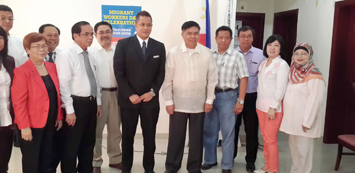 Vinluan, sixth right, with ambassador Relacion, fifth right, and embassy officials at the honouring event.