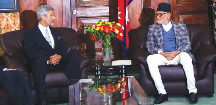 Indian foreign secretary S Jaishankar meets Nepal Prime Minister Sushil Koirala in Kathmandu yesterday. 