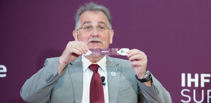 IHF Commission of Organising and Competition president Leon Kalin during the draw ceremony for the IHF Super Global competition earlier this year.