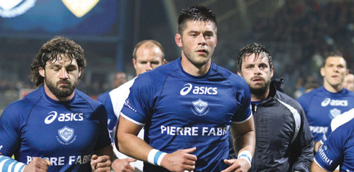 Castres Olympique players in action during a training session in Paris yesterday.