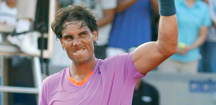 Nadal celebrates his win over Daniel Gimeno-Traver at the Chilean Open on Friday.