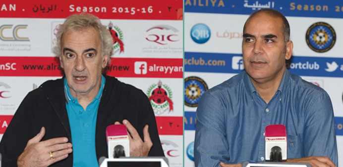 Al Rayyan coach Jorge Fossati (left) and Al Sailiya coach Sami Trabelsi.
